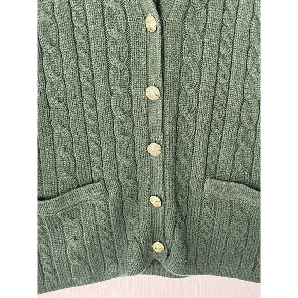 Vintage Preppy Old Money Green Cable Knit Sweater Vest Gold Buttons Small - Picture 6 of 9